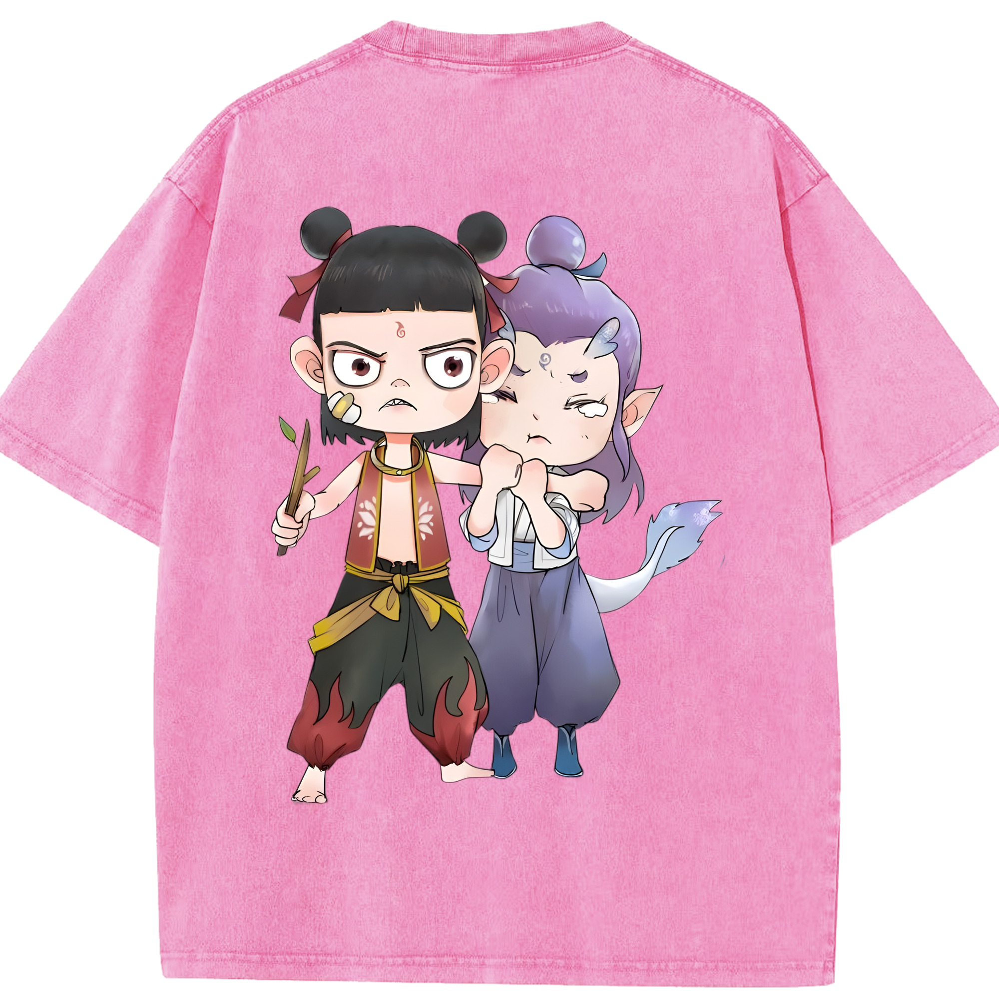 （画像用） Ne Zha 2 ナタ 魔童の大暴れ 綿100% ヴィンテージ風 半袖Tシャツ（背面プリント）